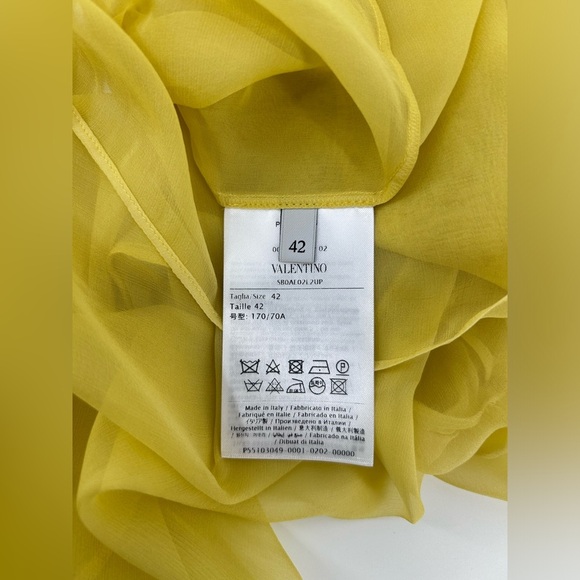 Valentino Garavani Women's US 6/ IT 42 Silk Chiffon Neck-Tie Blouse Yellow NWT - Picture 8 of 14